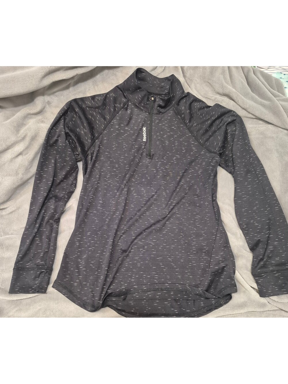 Reebok Black & White Speckled Athletic Half-Zip Pullover